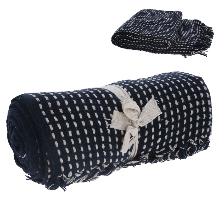 Gisela Graham Woven Stab Stitch Cotton Throw