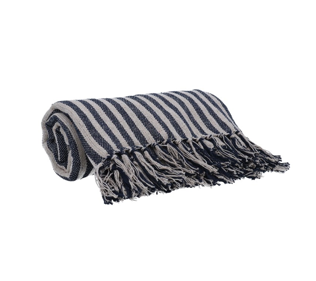 Gisela Graham Blue Woven Stripe Cotton Throw