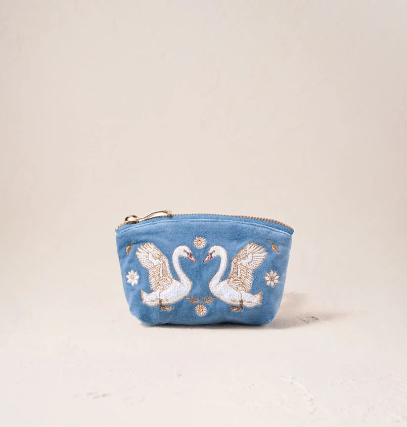 Elizabeth Scarlett Dusky Blue Velvet Coin Purse - Swan Garden