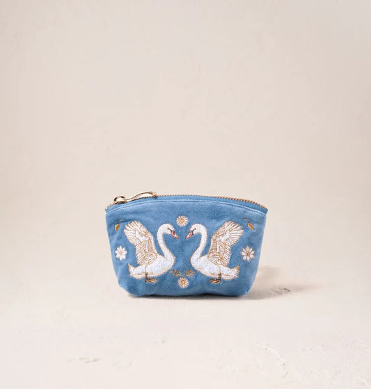 Elizabeth Scarlett Dusky Blue Velvet Coin Purse - Swan Garden