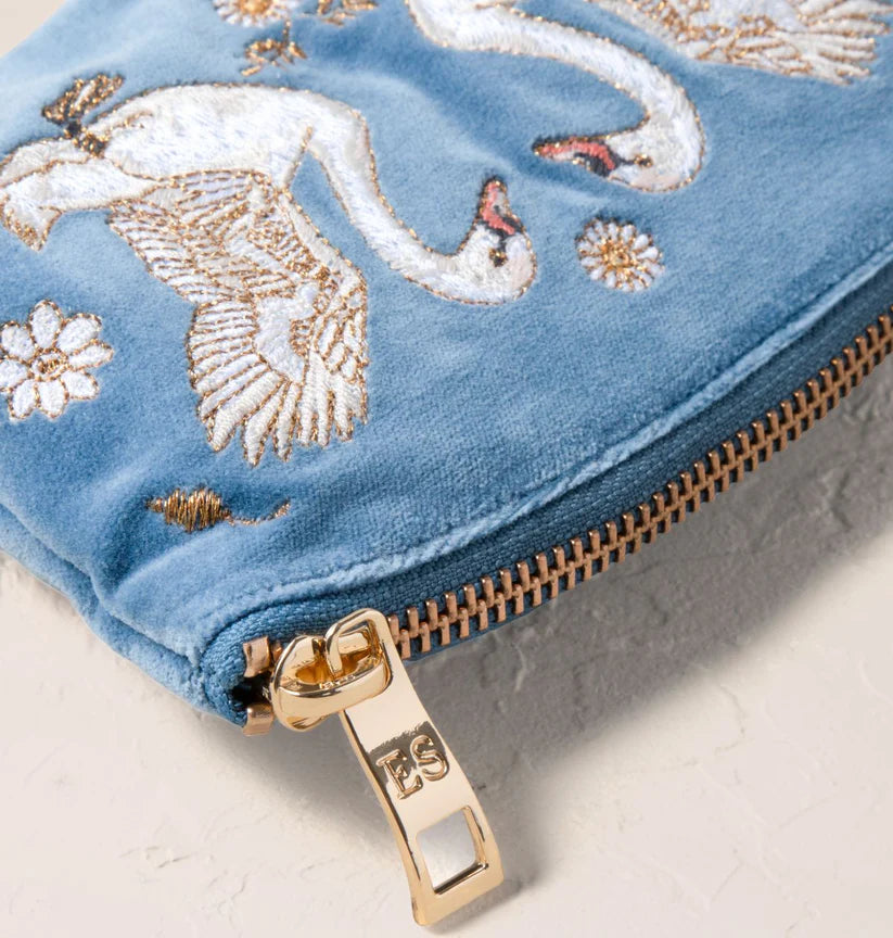 Elizabeth Scarlett Dusky Blue Velvet Coin Purse - Swan Garden
