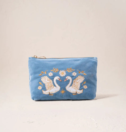 Elizabeth Scarlett Dusky Blue Velvet Mini Pouch - Swan Garden