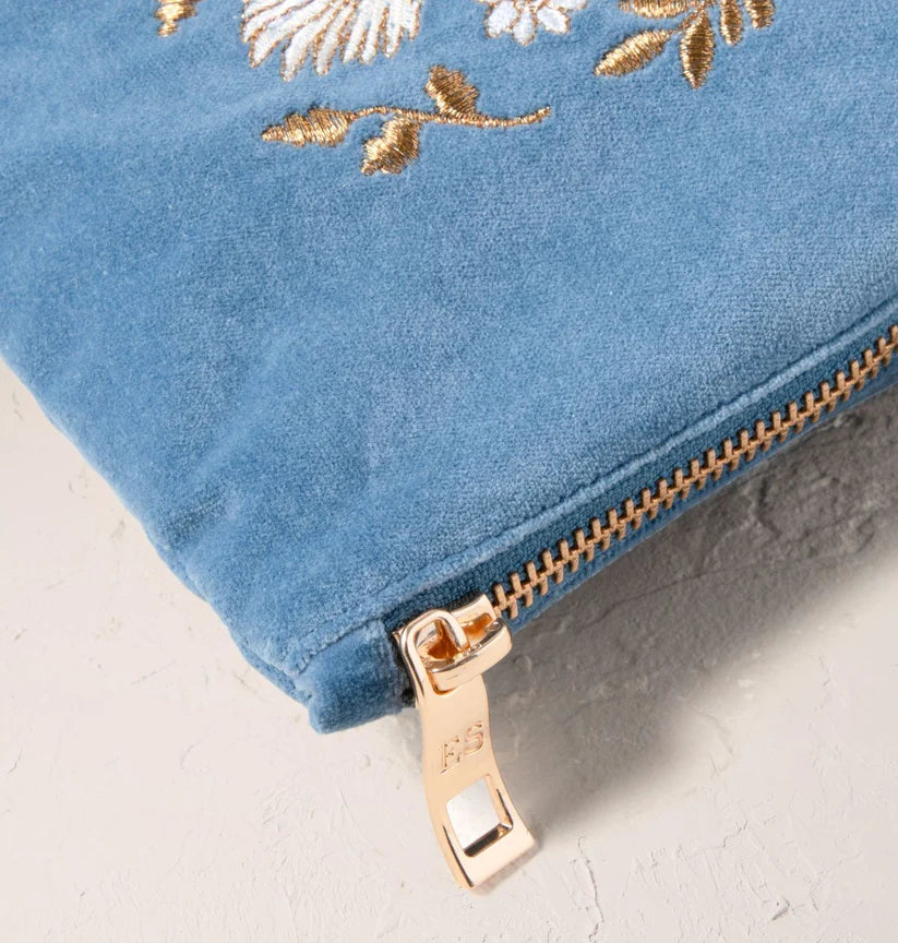 Elizabeth Scarlett Dusky Blue Velvet Mini Pouch - Swan Garden