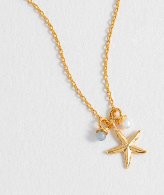 Estella Bartlett Starfish Charm Necklace with Pearl and Blue Lace Agate