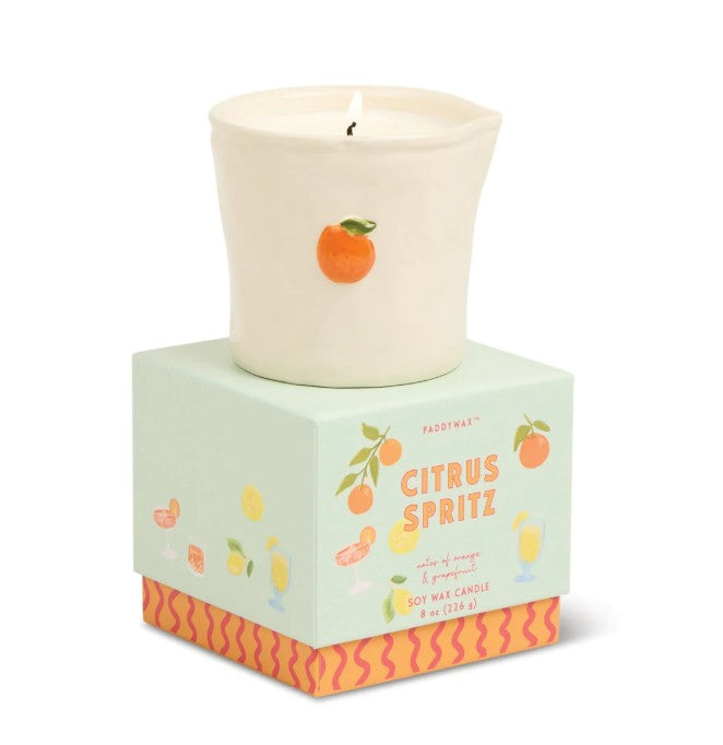 Designworks Bistro Orange Embossed Ceramic Candle - Citrus Spritz