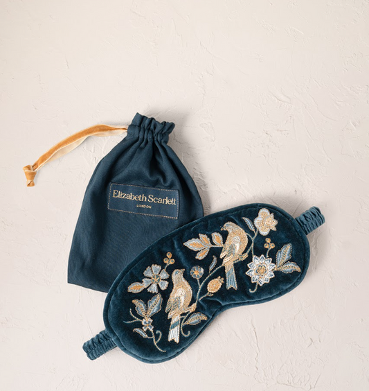 Elizabeth Scarlett Ink Blue Velvet Eye Mask - Botanical Birds