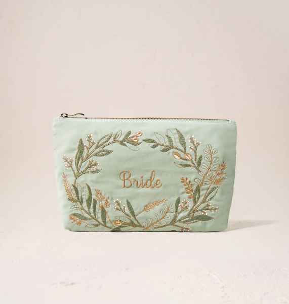 Elizabeth Scarlett Velvet Everyday Pouch Sage Green - Bride