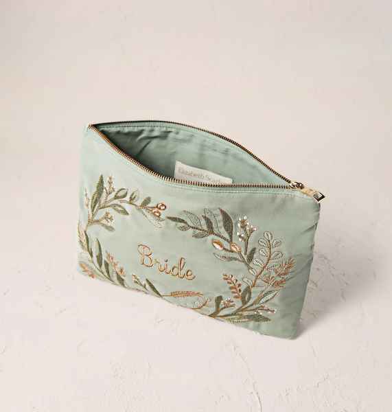 Elizabeth Scarlett Velvet Everyday Pouch Sage Green - Bride