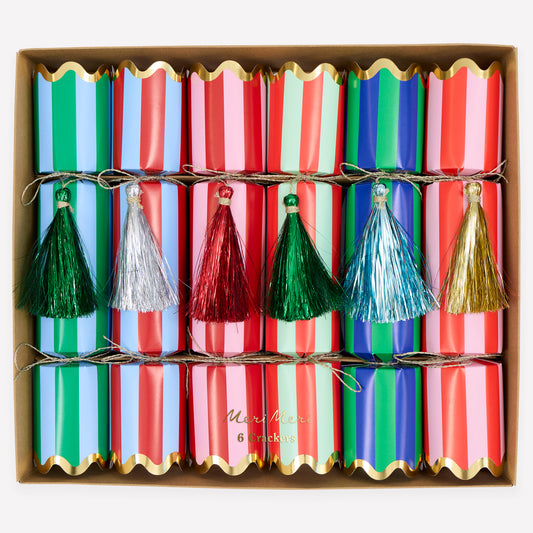 Meri Meri Striped Tinsel Tassel Christmas Crackers