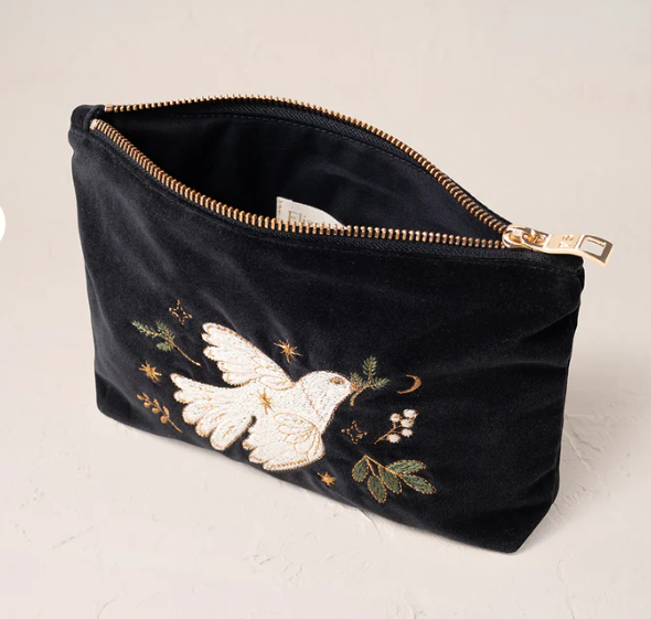 Elizabeth Scarlett Charcoal Velvet Mini Pouch - Doves Of Peace