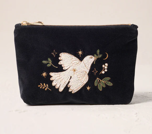 Elizabeth Scarlett Charcoal Velvet Mini Pouch - Doves Of Peace