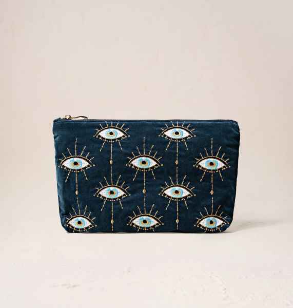 Elizabeth Scarlett Velvet Everyday Pouch Ink Blue - Mystical Eye