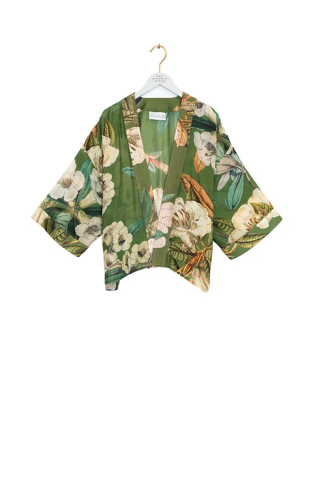 One Hundred Stars Rhodoleia Kimono - Green