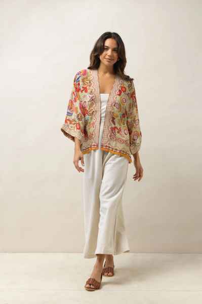 One Hundred Stars Indian Flower Taupe Kimono