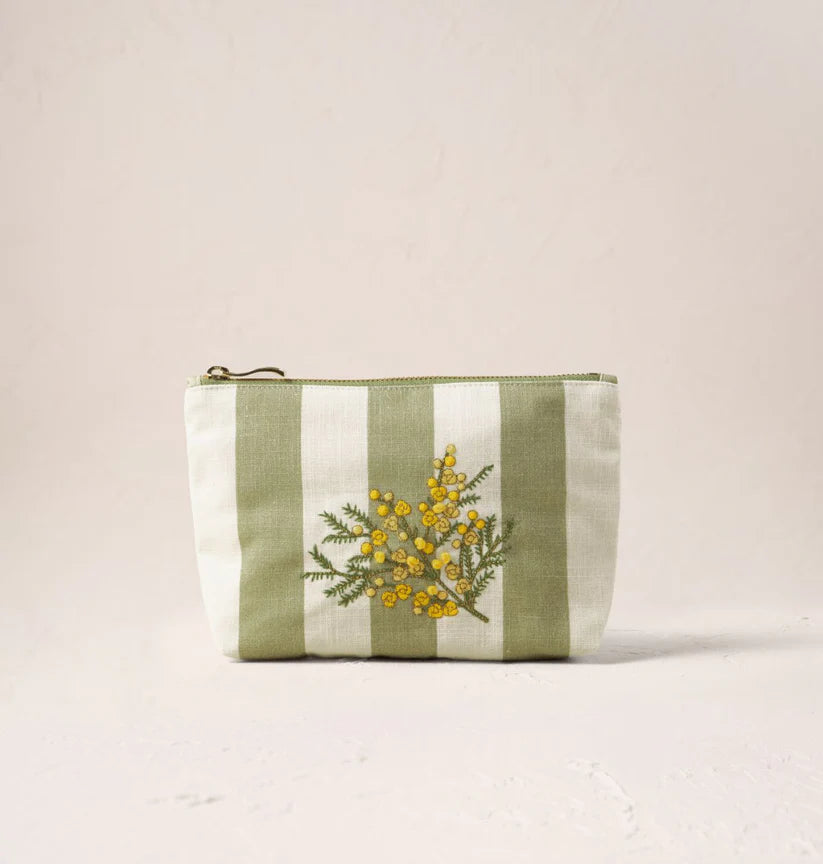 Elizabeth Scarlett Mimosa Stripe/Green Canvas Mini Pouch