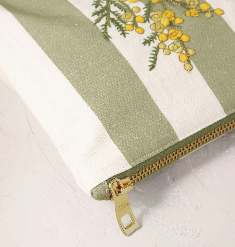 Elizabeth Scarlett Mimosa Stripe/Green Canvas Mini Pouch