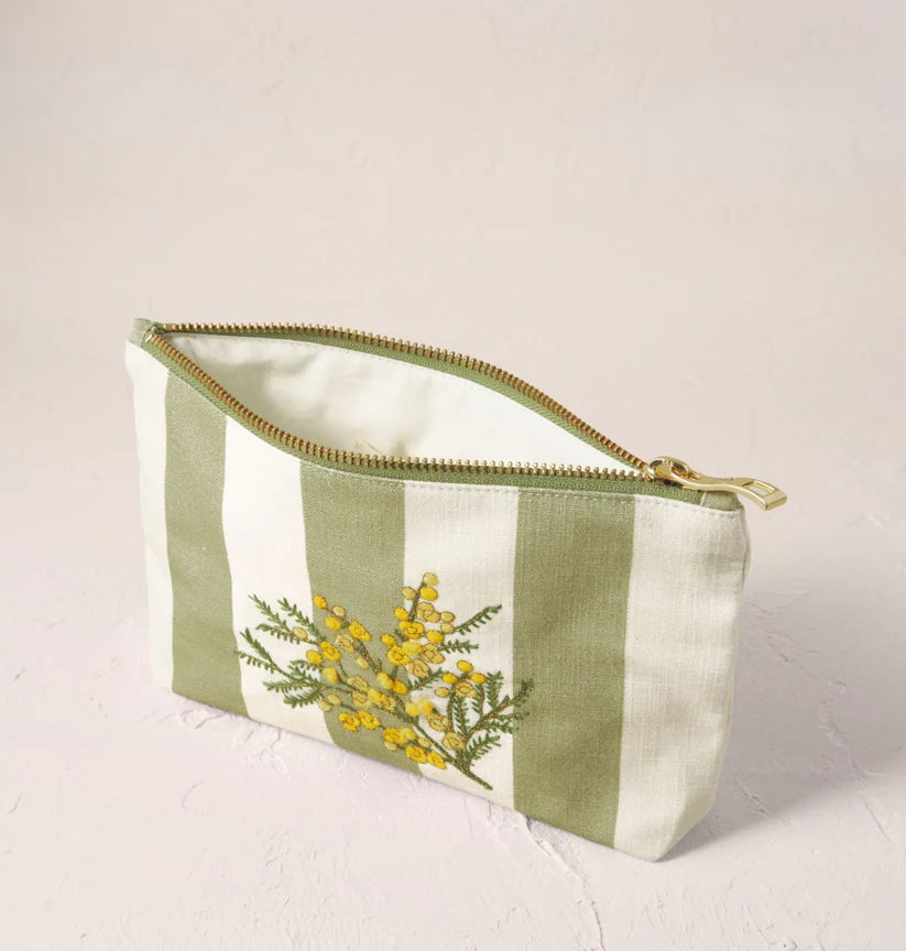 Elizabeth Scarlett Mimosa Stripe/Green Canvas Mini Pouch