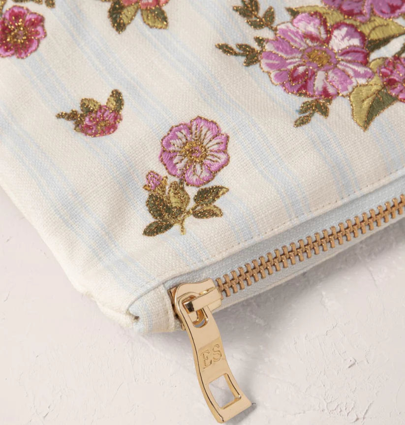 Elizabeth Scarlett Floral Bouquet Stripe/Blue Canvas Everyday Pouch - Mum
