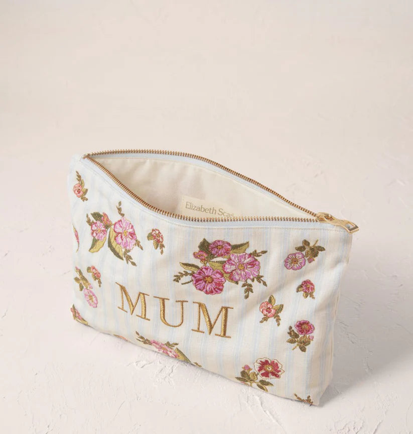 Elizabeth Scarlett Floral Bouquet Stripe/Blue Canvas Everyday Pouch - Mum