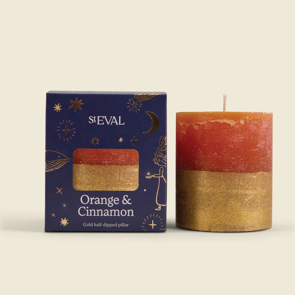 St Eval Gold Dipped Orange and Cinnamon Pillar Candle