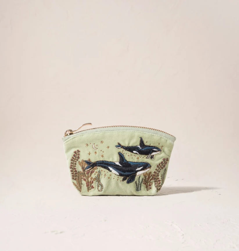 Elizabeth Scarlett Celadon Velvet Coin Purse - Wild Orcas
