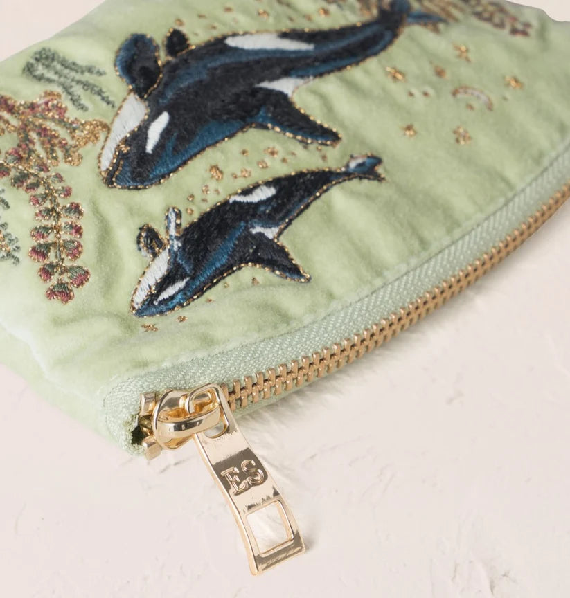Elizabeth Scarlett Celadon Velvet Coin Purse - Wild Orcas