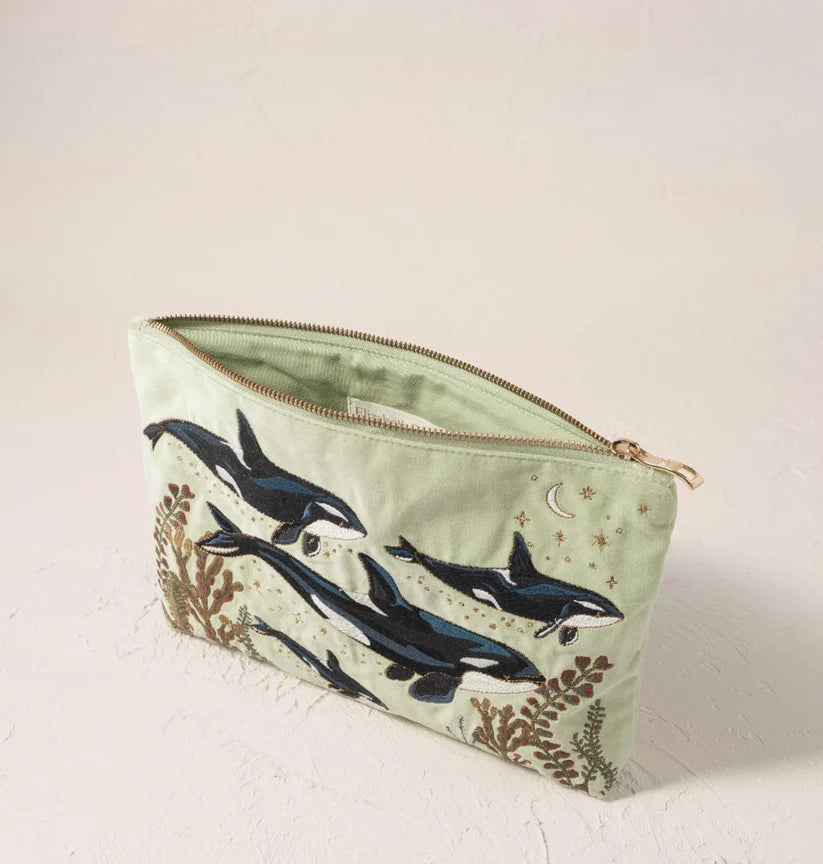 Elizabeth Scarlett Celadon Velvet Everyday Pouch - Wild Orcas