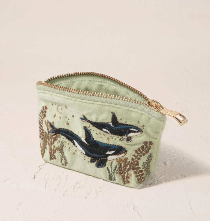 Elizabeth Scarlett Celadon Velvet Coin Purse - Wild Orcas