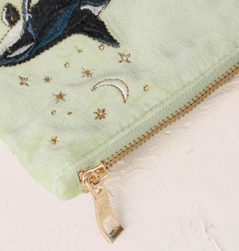 Elizabeth Scarlett Celadon Velvet Everyday Pouch - Wild Orcas