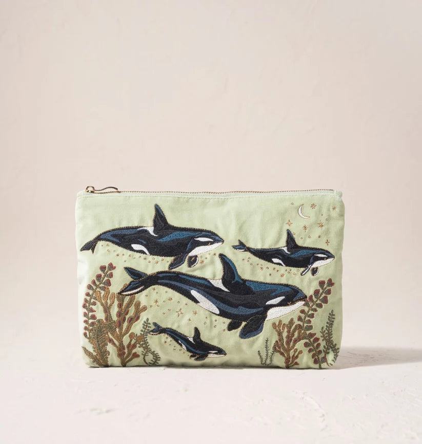 Elizabeth Scarlett Celadon Velvet Everyday Pouch - Wild Orcas