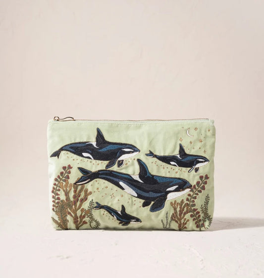 Elizabeth Scarlett Celadon Velvet Everyday Pouch - Wild Orcas