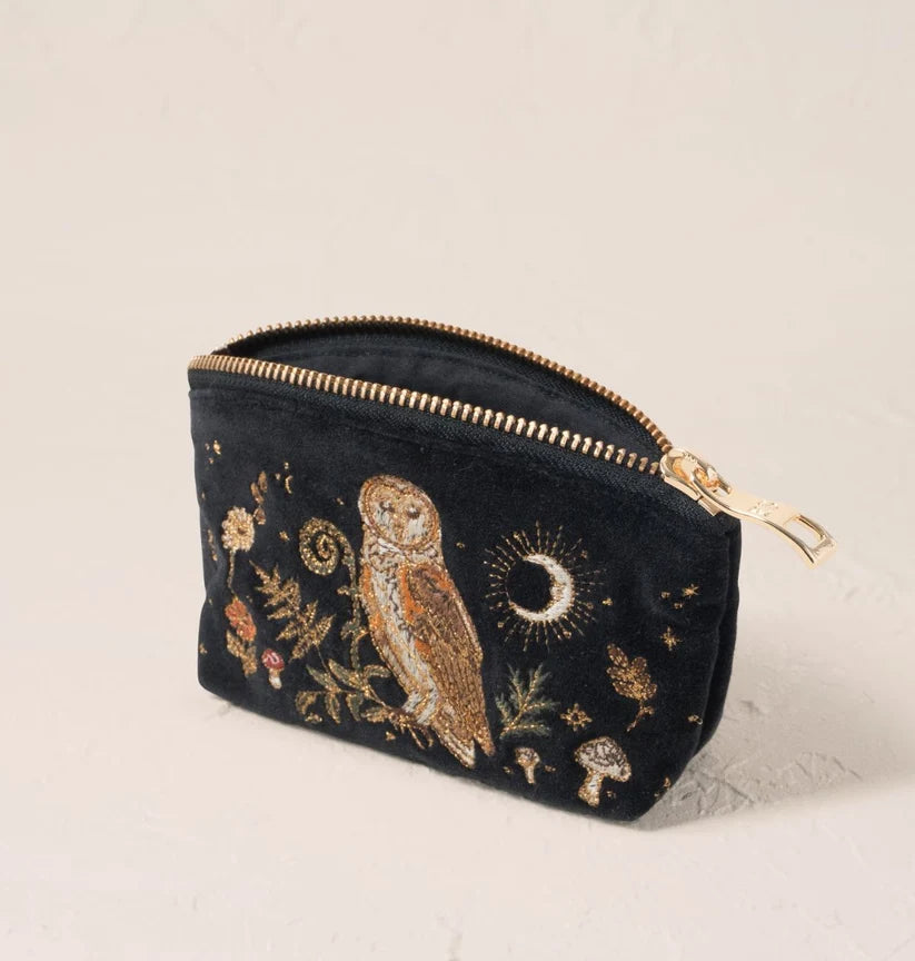 Elizabeth Scarlett Charcoal Velvet Coin Purse - Mystical Owl