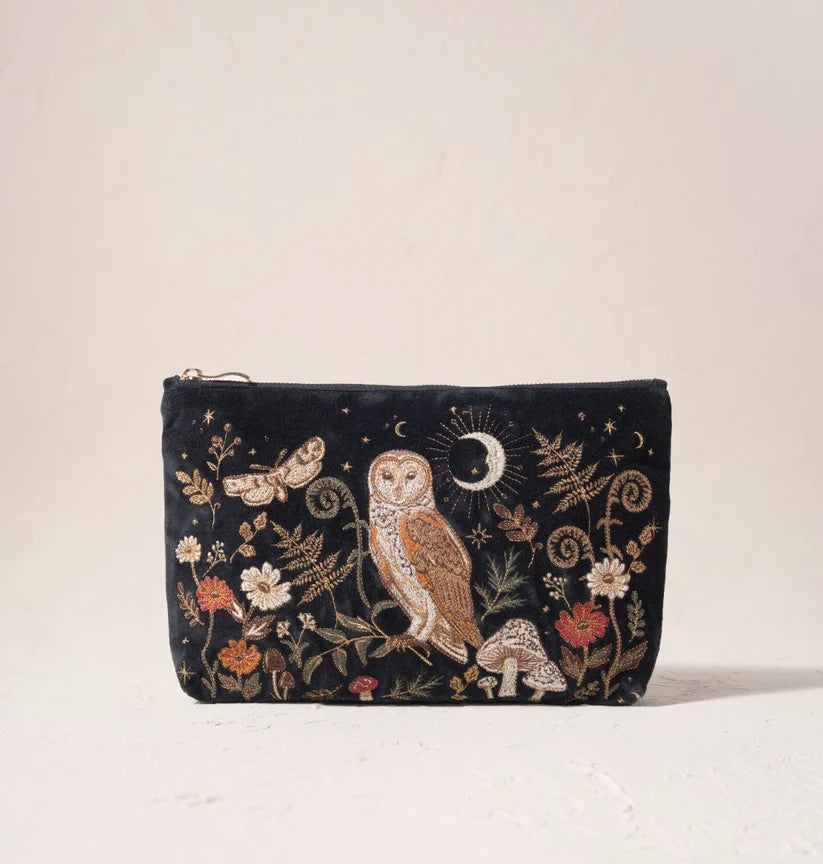 Elizabeth Scarlett Charcoal Velvet Everyday Pouch - Mystical Owl