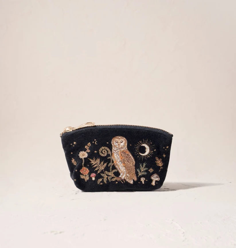 Elizabeth Scarlett Charcoal Velvet Coin Purse - Mystical Owl