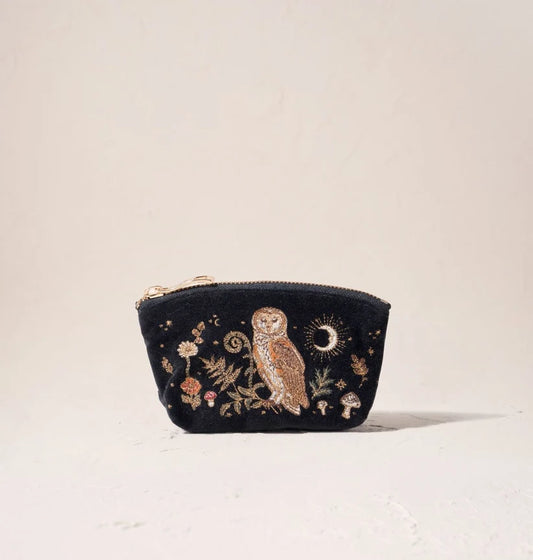 Elizabeth Scarlett Charcoal Velvet Coin Purse - Mystical Owl