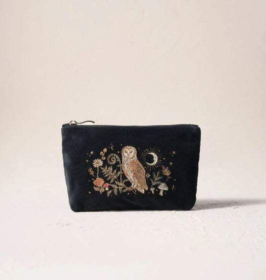 Elizabeth Scarlett Charcoal Velvet Mini Pouch - Mystical Owl
