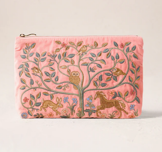 Elizabeth Scarlett Blush Pink Velvet Everyday Pouch - Tree of Life
