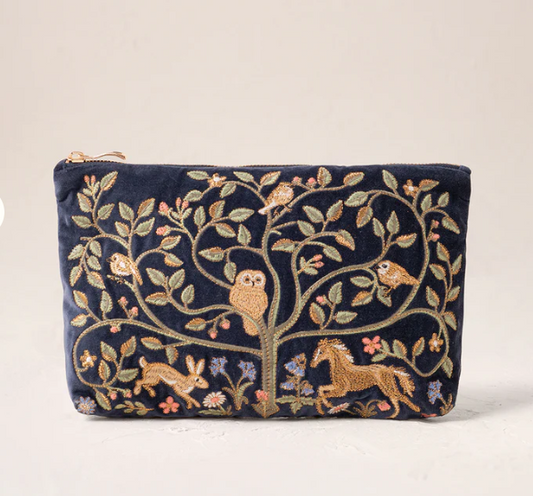 Elizabeth Scarlett Indigo Velvet Everyday Pouch - Tree of Life