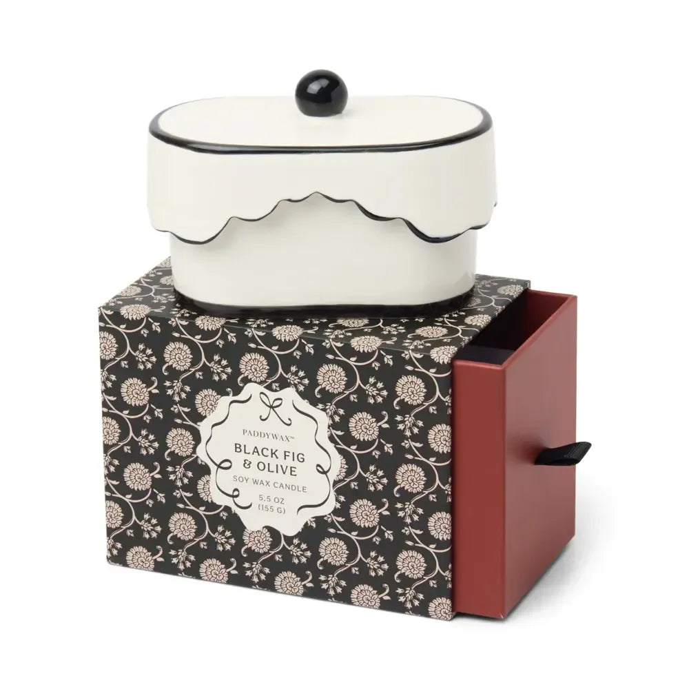 Paddywax Boxed Porcelain Ceramic Dish Candle Black - Black Fig & Olive
