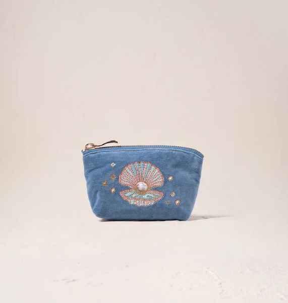 Elizabeth Scarlett Velvet Coin Purse - Pearl Shell