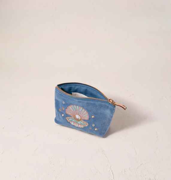 Elizabeth Scarlett Velvet Coin Purse - Pearl Shell