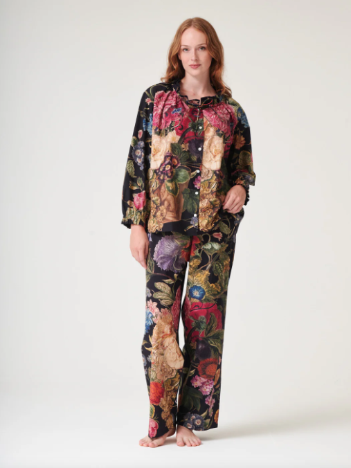 One Hundred Stars Primula Black Poplin Pyjama Set