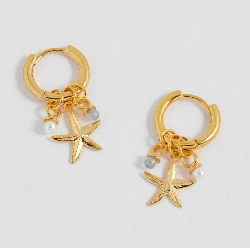 Estella Bartlett Starfish Charm Hoops with Pearl and Blue Lace Agate
