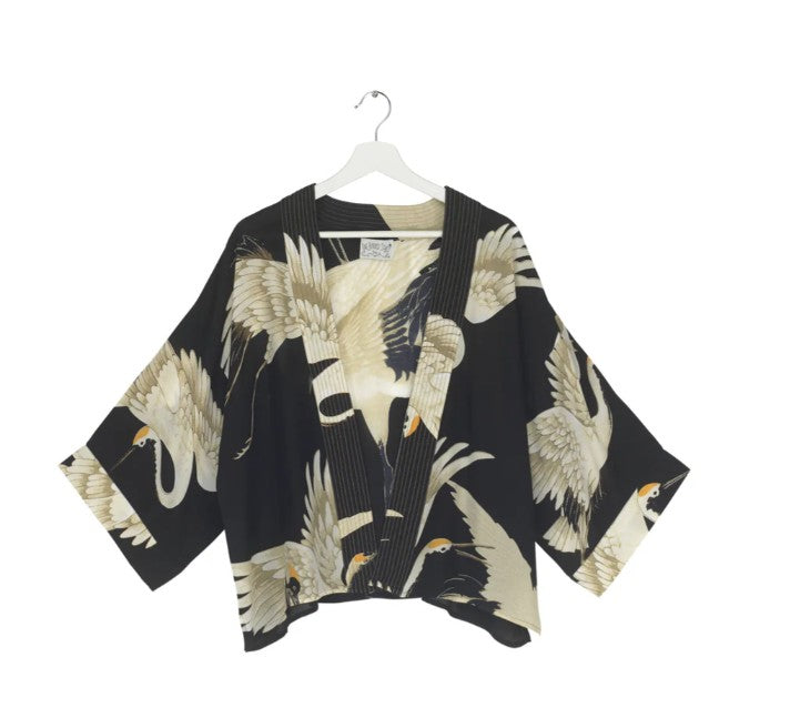 One Hundred Stars Stork Black Crepe Kimono