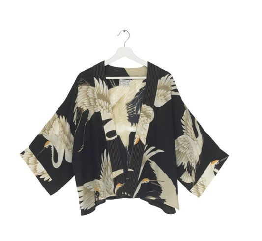 One Hundred Stars Stork Black Crepe Kimono