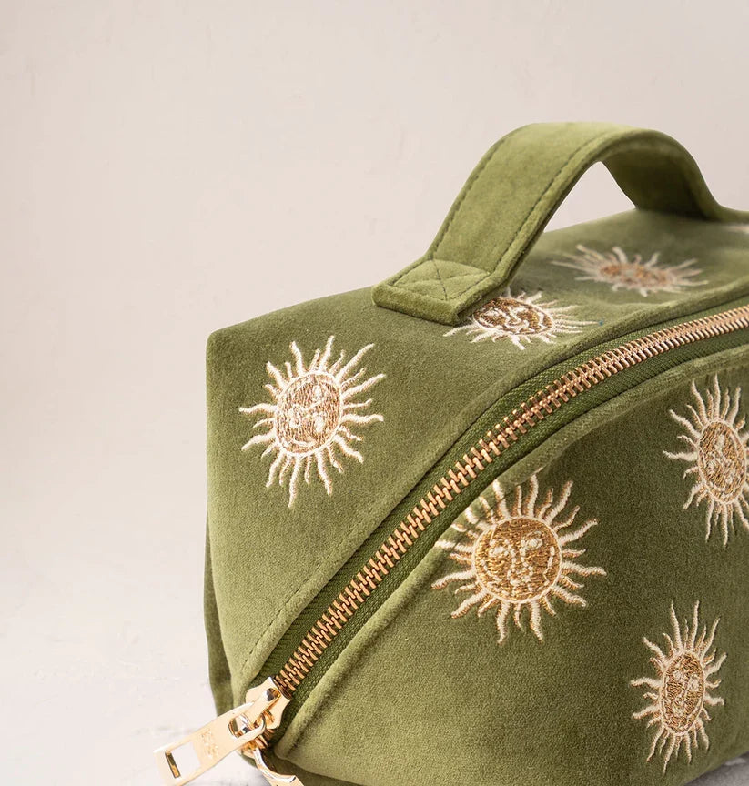 Elizabeth Scarlett Fern Green Velvet Open Flat Make Up Bag