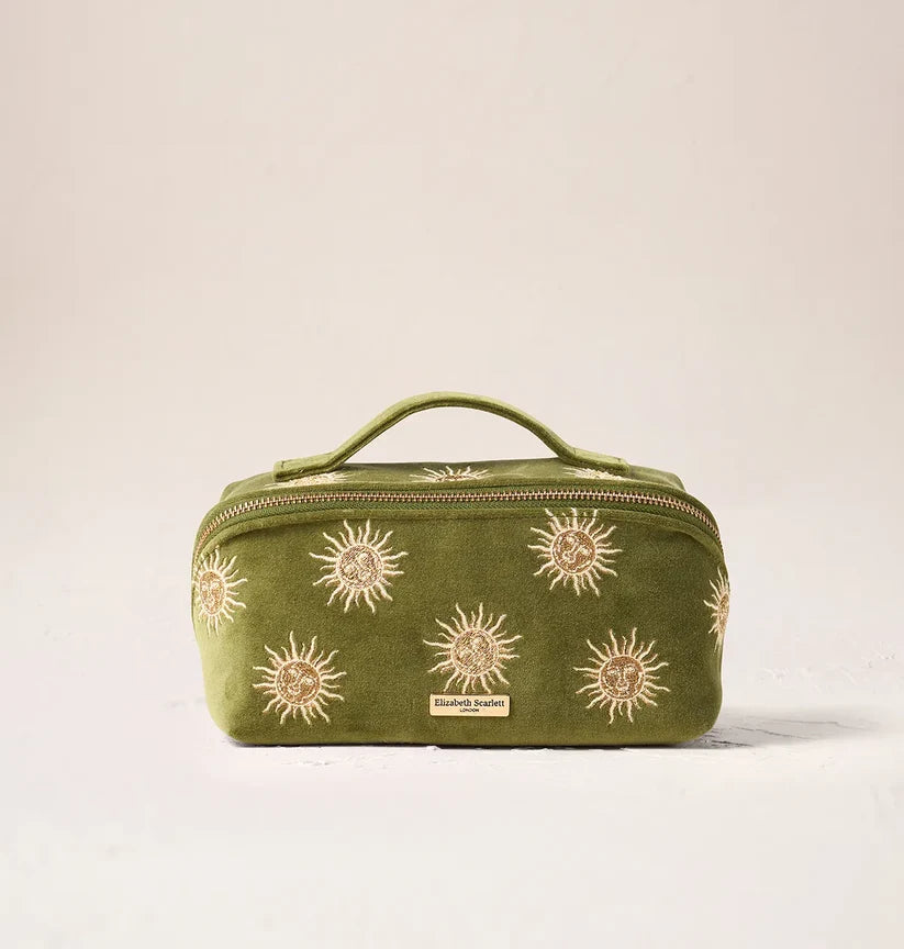 Elizabeth Scarlett Fern Green Velvet Open Flat Make Up Bag