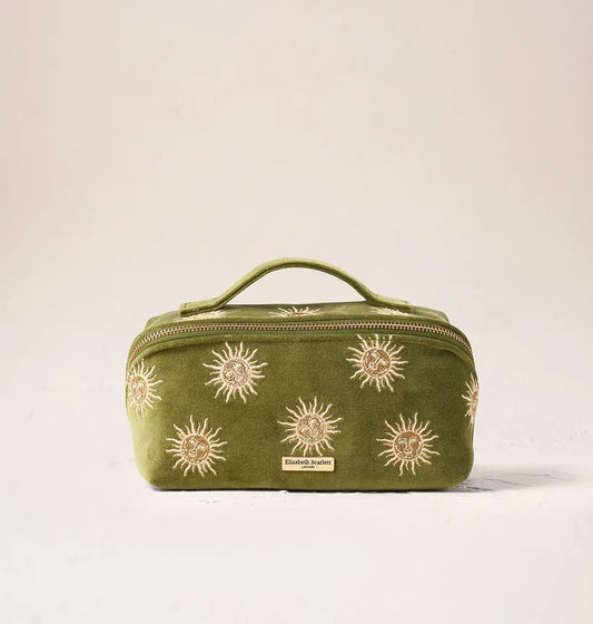 Elizabeth Scarlett Fern Green Velvet Open Flat Make Up Bag