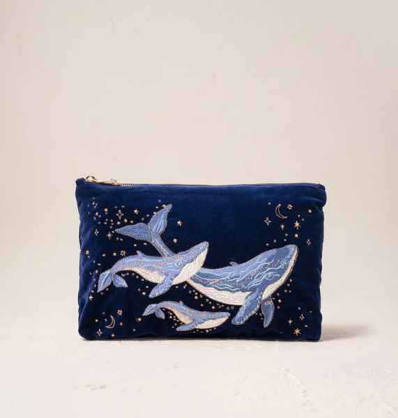 Elizabeth Scarlett Velvet Everyday Pouch Navy - Mystical Whale