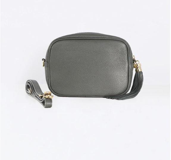 Dark Grey Italian Leather Camera Bag